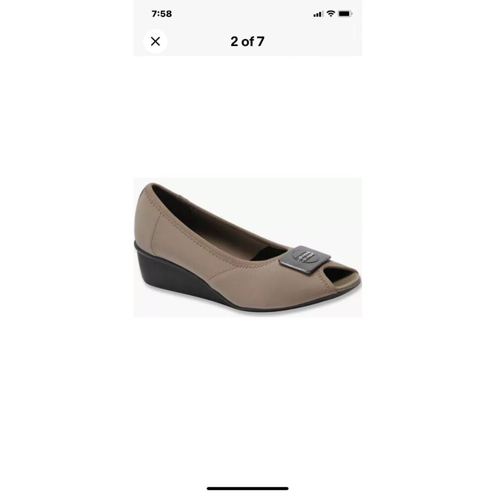 Ros Hommerson Eloise Taupe Micro Stretch Peep Toe Shoes Size 9.5 N Rhinestone - Picture 16 of 16